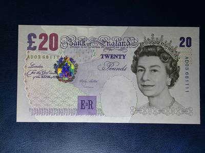 叁拾收藏第33期 - 英国E序列再版20镑  狮子号1111  UNC（有潮斑）