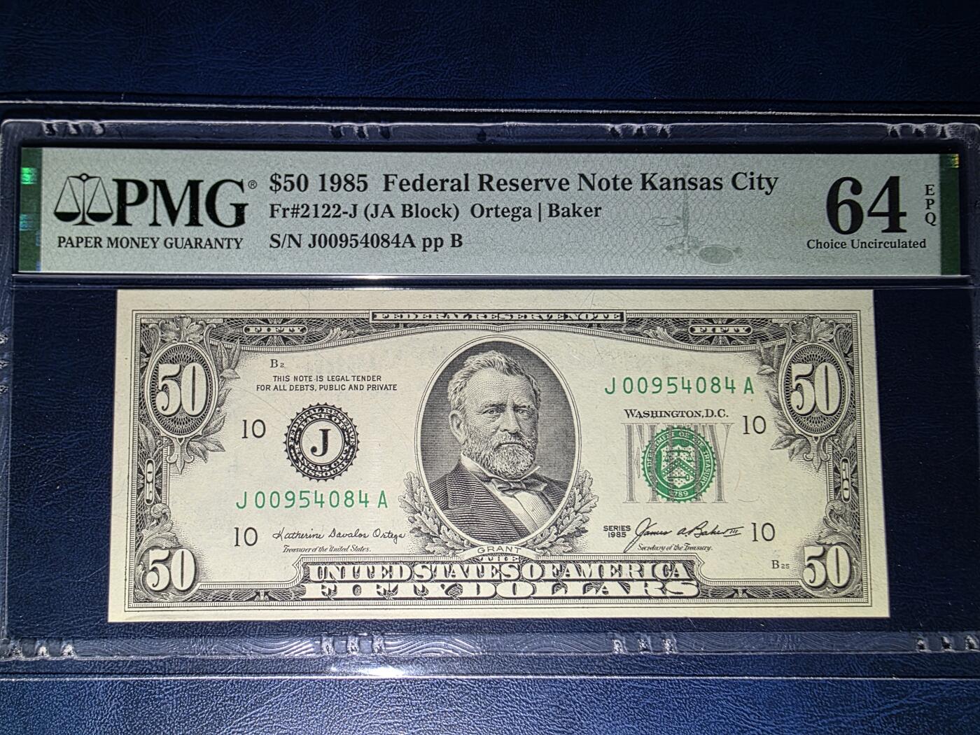 叁拾收藏第33期 美国小头1985年50元  PMG64E