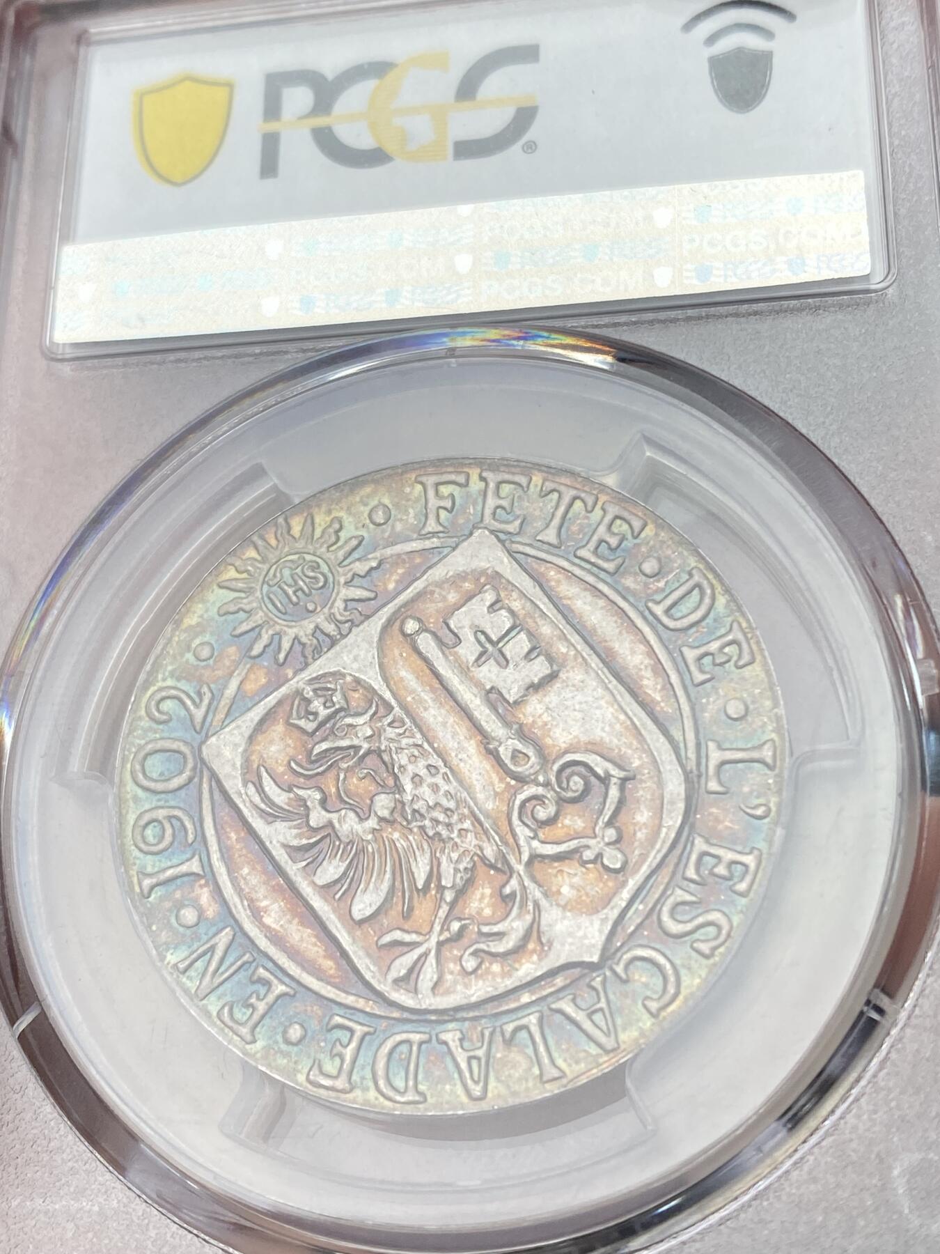 万国钱币拍卖第054期 PCGS SP67 1902年瑞士日内瓦埃斯卡莱德攻城战三百周年纪念银章 顶级天鹅绒五彩顶级PC唯一冠军分 来自詹姆斯·V·伯迪克收藏