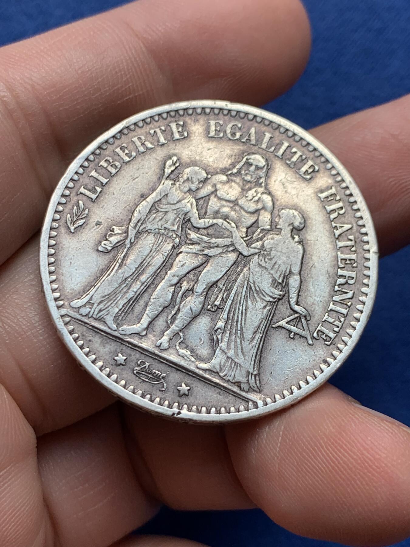 《竞宝斋》第434场 周日，周一2场连拍 （全场包邮） 法国1874年大力神5法郎银币