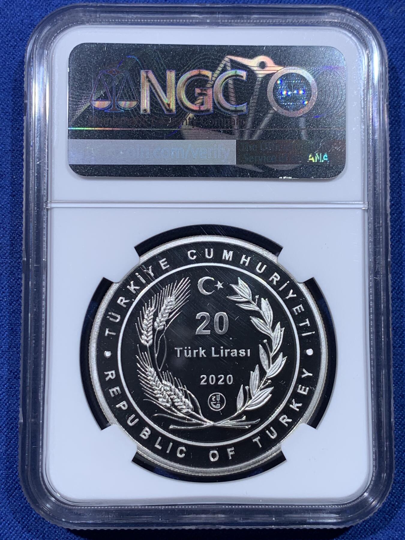 《竞宝斋》第434场 周日，周一2场连拍 （全场包邮） NGC PF67UC 土耳其2020年呼吸未来主题-全国植树日20里拉精制银币，31.1g，925银，发行量3000枚。
