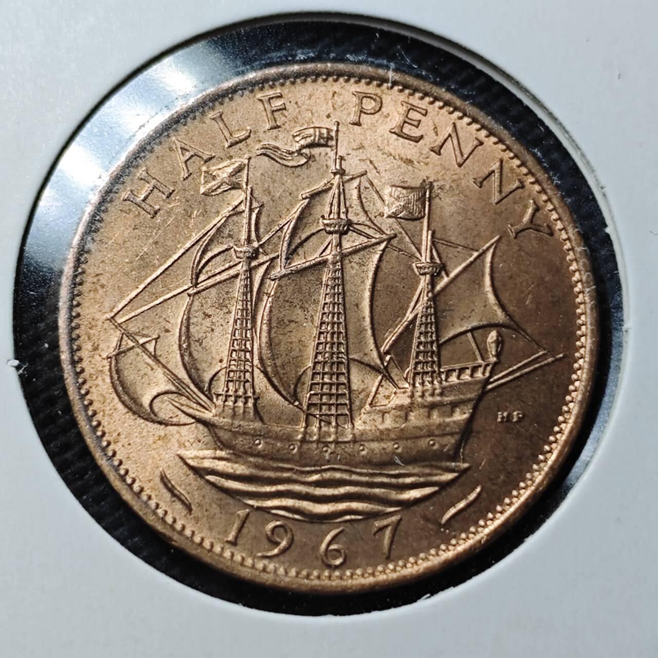 KK钱币收藏小铺  第363场  2月预留时间 周末发货  1967英国半便士铜币 好品