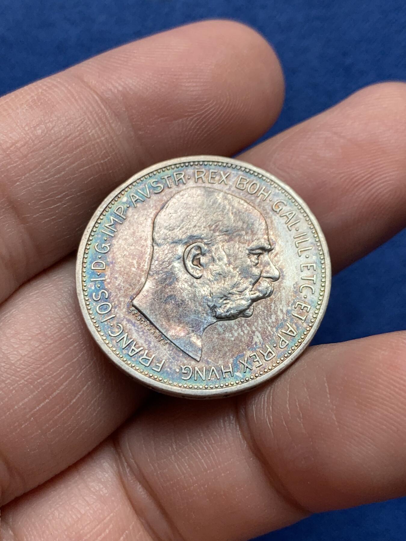 《竞宝斋》第434场 周日，周一2场连拍 （全场包邮） 奥匈帝国1913年弗朗茨约瑟夫一世2克朗银币