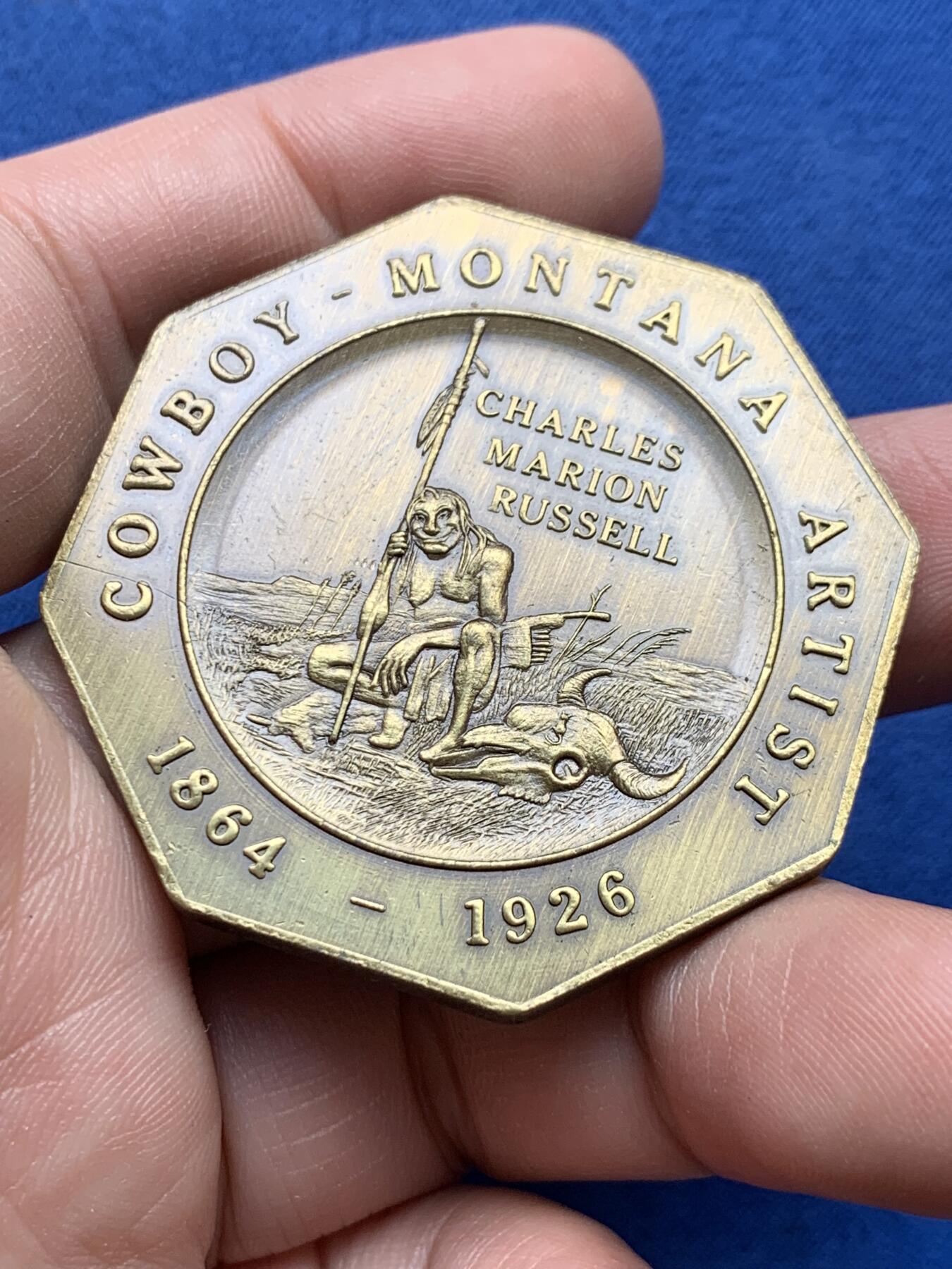 《竞宝斋》第434场 周日，周一2场连拍 （全场包邮） 美国 1864-1964年 蒙大拿州独立100年八角型纪念章 45.6mm直径 约44.8克重