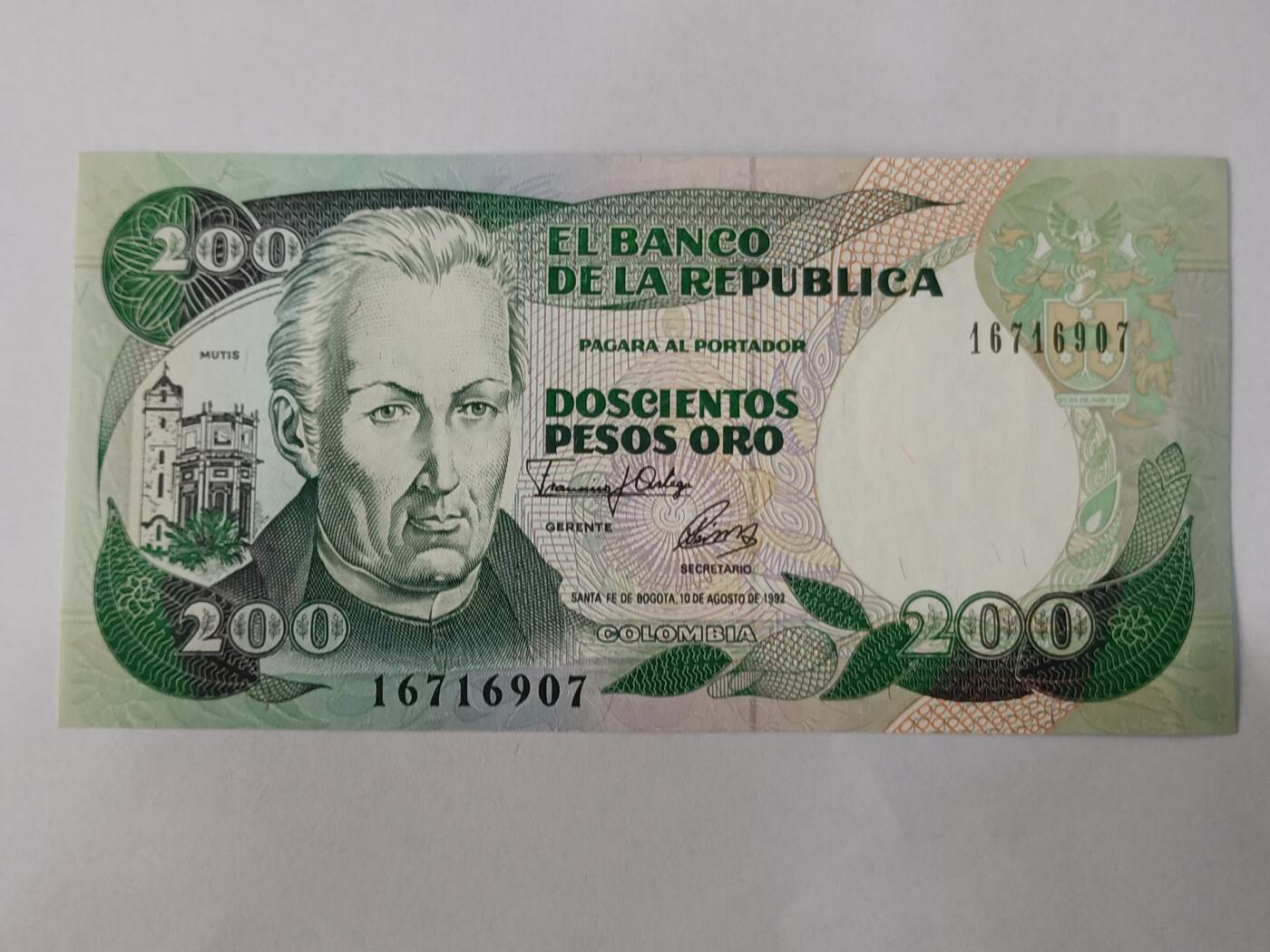 【游宝拍卖】乙巳蛇年84期  哥伦比亚-200比索【1992年 全新UNC】