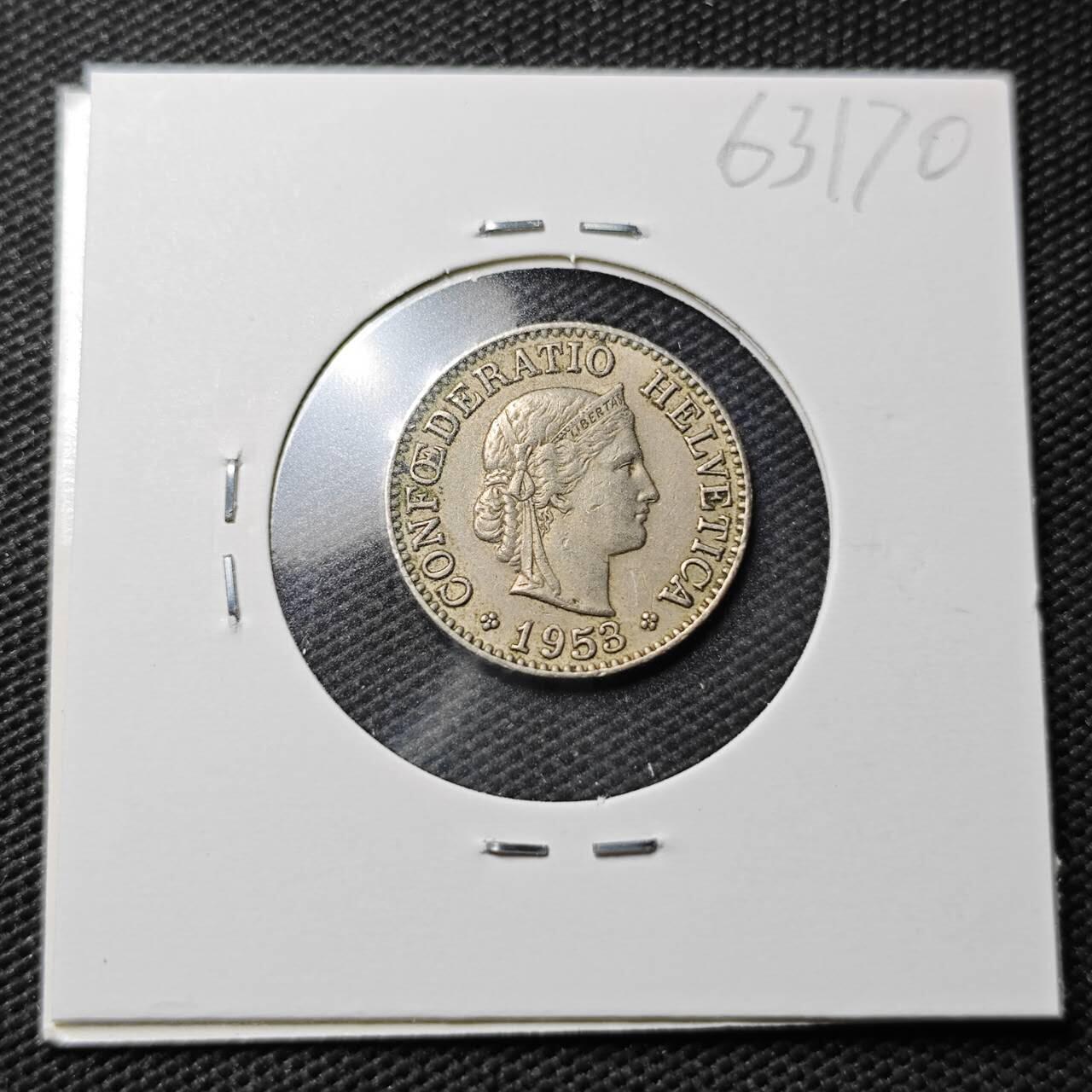 KK钱币收藏小铺  第363场  2月预留时间 周末发货  1953瑞士10分