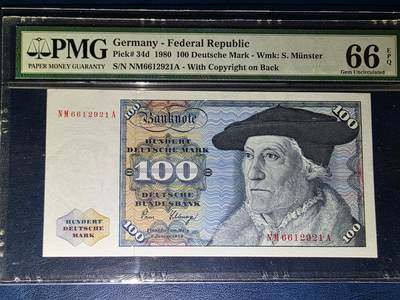 叁拾收藏第33期 - 德国1980年100马克PMG66（全程无47，雄鹰）