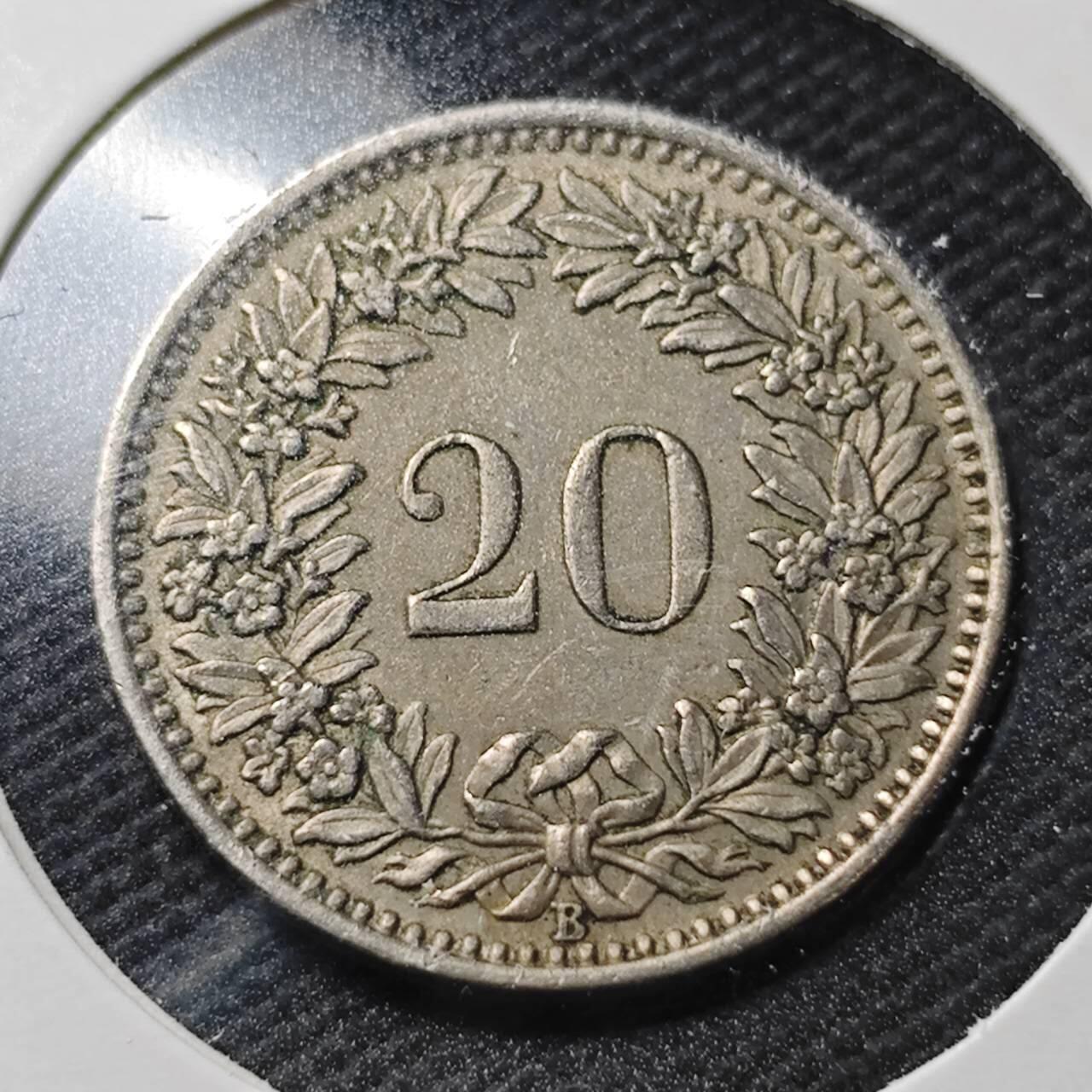 KK钱币收藏小铺  第363场  2月预留时间 周末发货  1953瑞士20分