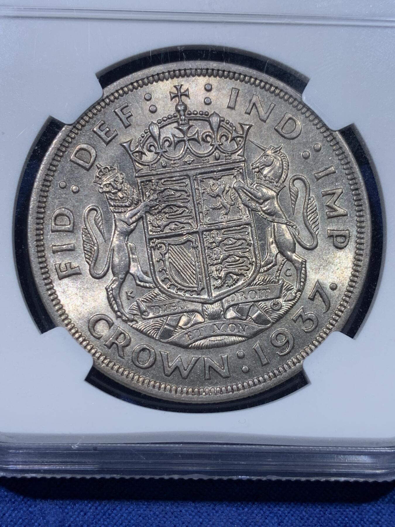 《竞宝斋》第434场 周日，周一2场连拍 （全场包邮） NGC MS63 英国1937年乔治六世登基1克朗银币，细节优秀。