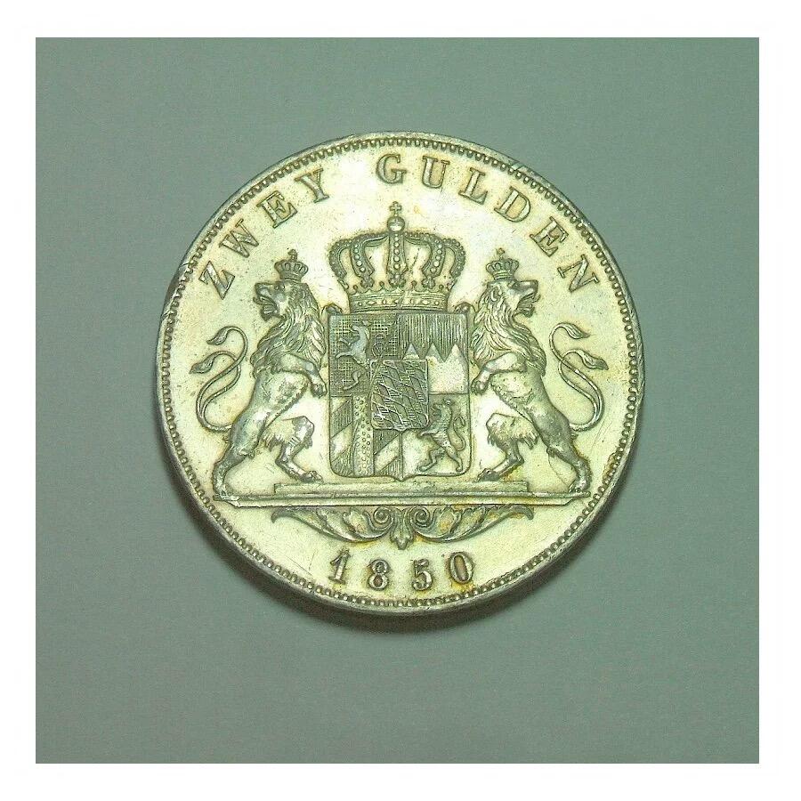 【旋风钱币】11月8日19:00准时开拍 精美欧洲币章、银币银章、第三帝国钱币等 全场包邮！ 【银】德国巴伐利亚1850年 双狮2盾大银币 初铸爽品