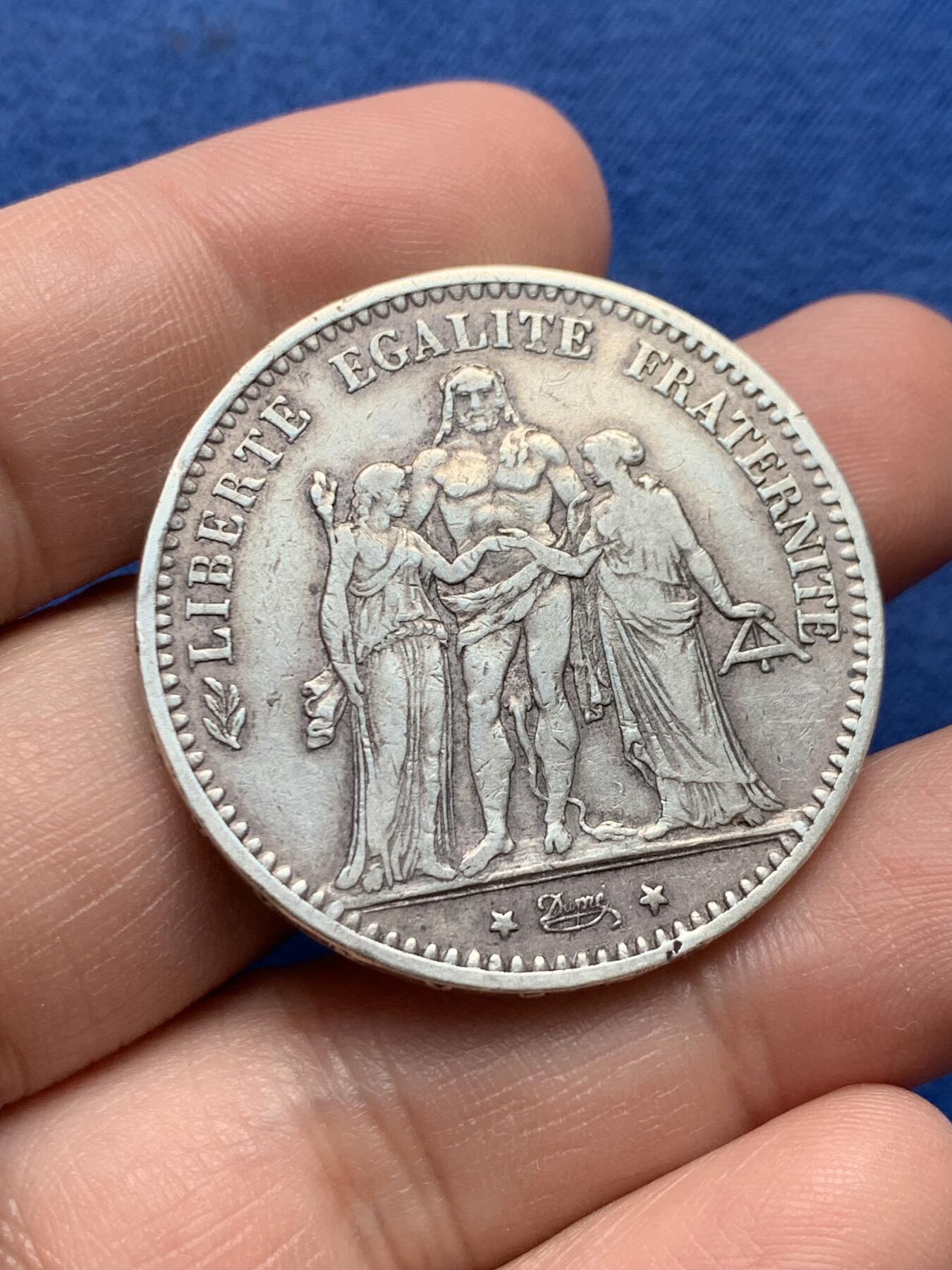 《竞宝斋》第434场 周日，周一2场连拍 （全场包邮） 法国1874年大力神5法郎银币