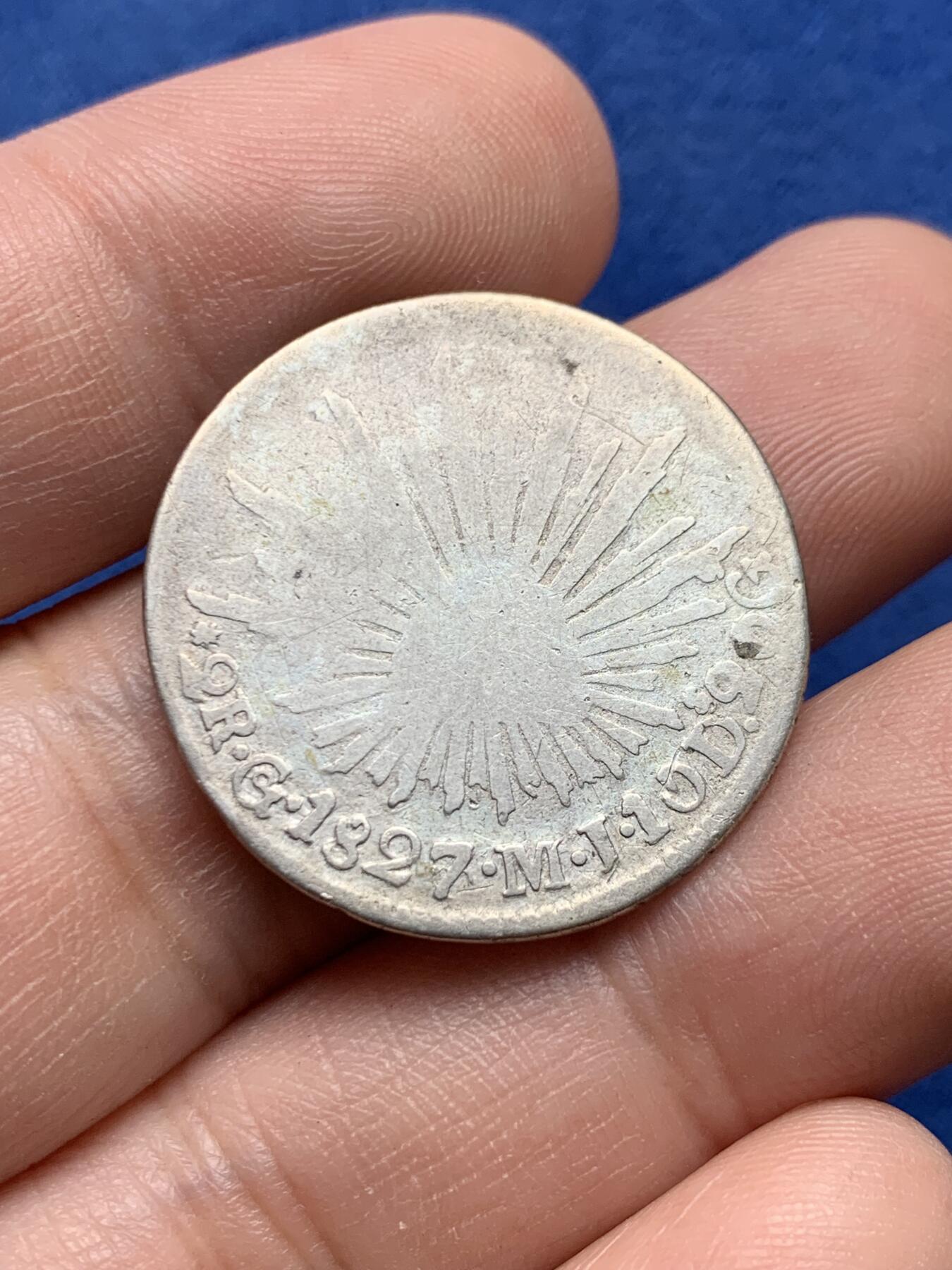 《竞宝斋》第434场 周日，周一2场连拍 （全场包邮） 墨西哥 Guanajuato 1827年 2里亚尔银币 瓜纳华托州（Go）厂打制，早期稀少年份！