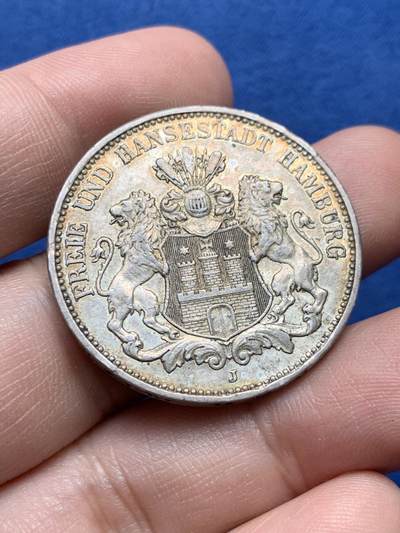 《竞宝斋》第434场 周日，周一2场连拍 （全场包邮） - 德国 1911年 汉堡双狮 3马克银币