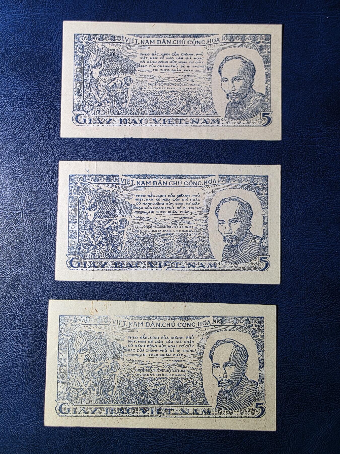 叁拾收藏第33期 越南民主共和5元  3张  AU