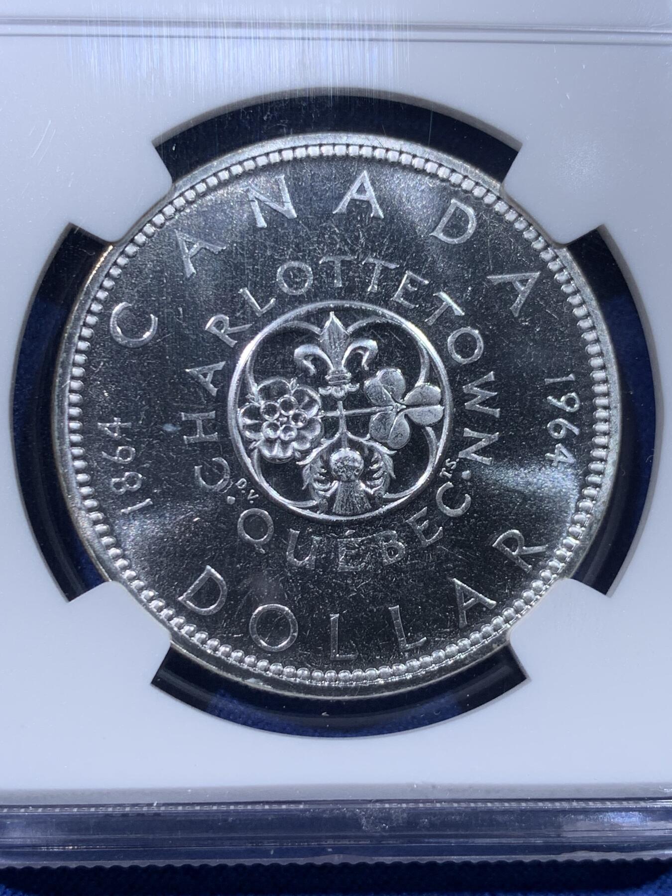 《竞宝斋》第434场 周日，周一2场连拍 （全场包邮） NGC PL64CAMEO 加拿大1964年夏洛特敦百年纪念银币 1元精制币