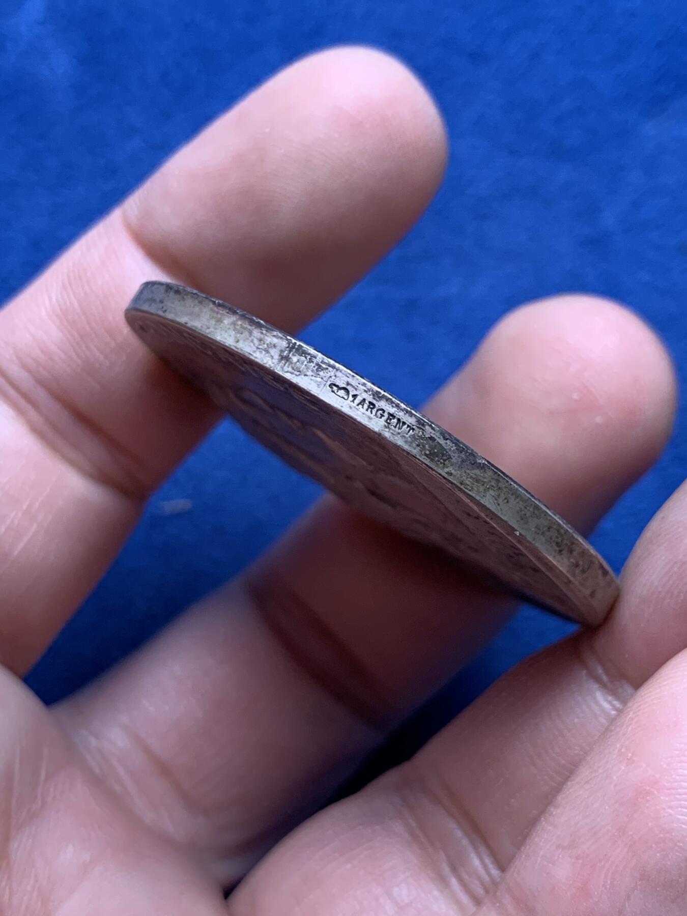 《竞宝斋》第434场 周日，周一2场连拍 （全场包邮） 法国玛丽安娜头像射击节银章 38.1克 41mm 丰饶角1银标