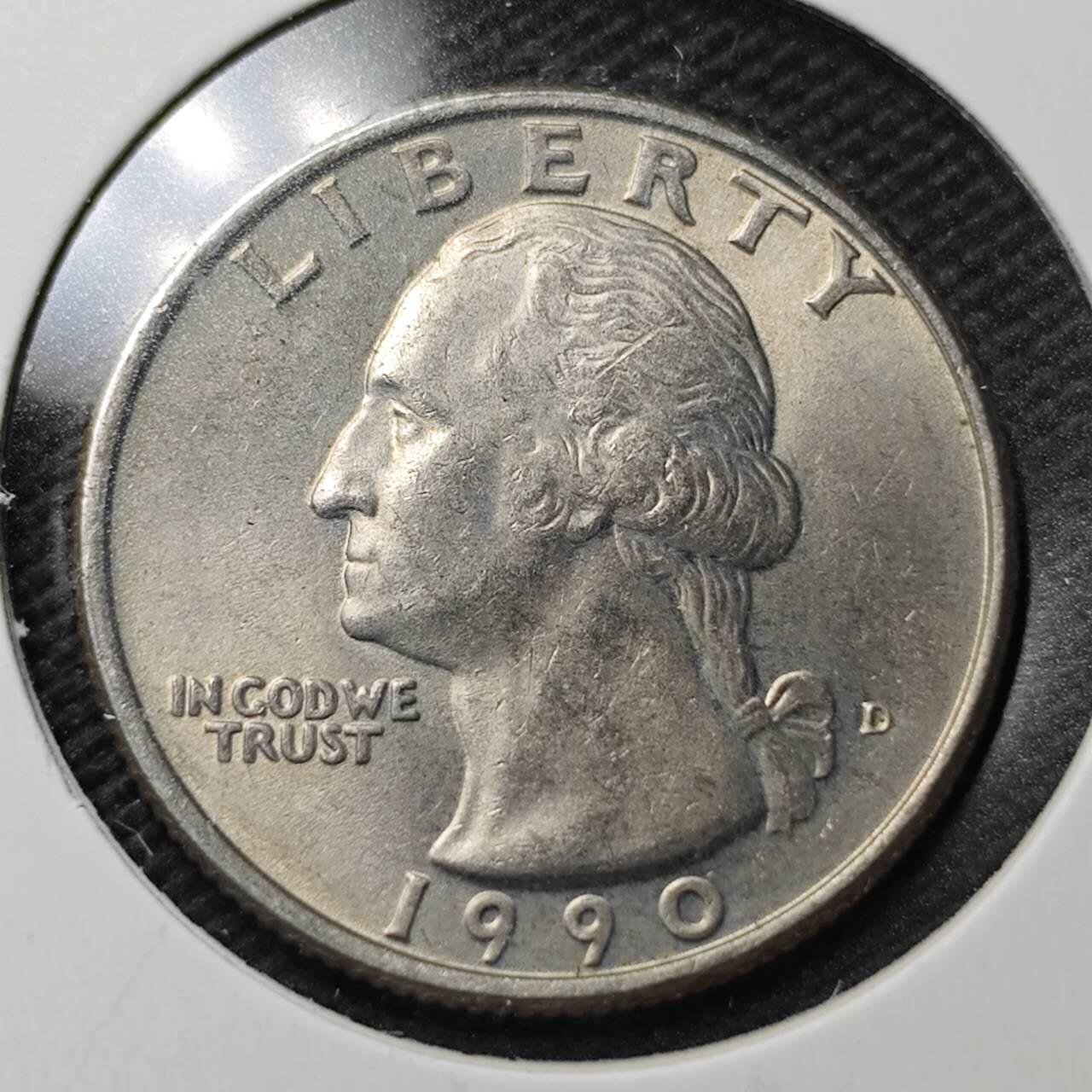 KK钱币收藏小铺  第363场  2月预留时间 周末发货  1990美国25分 好品