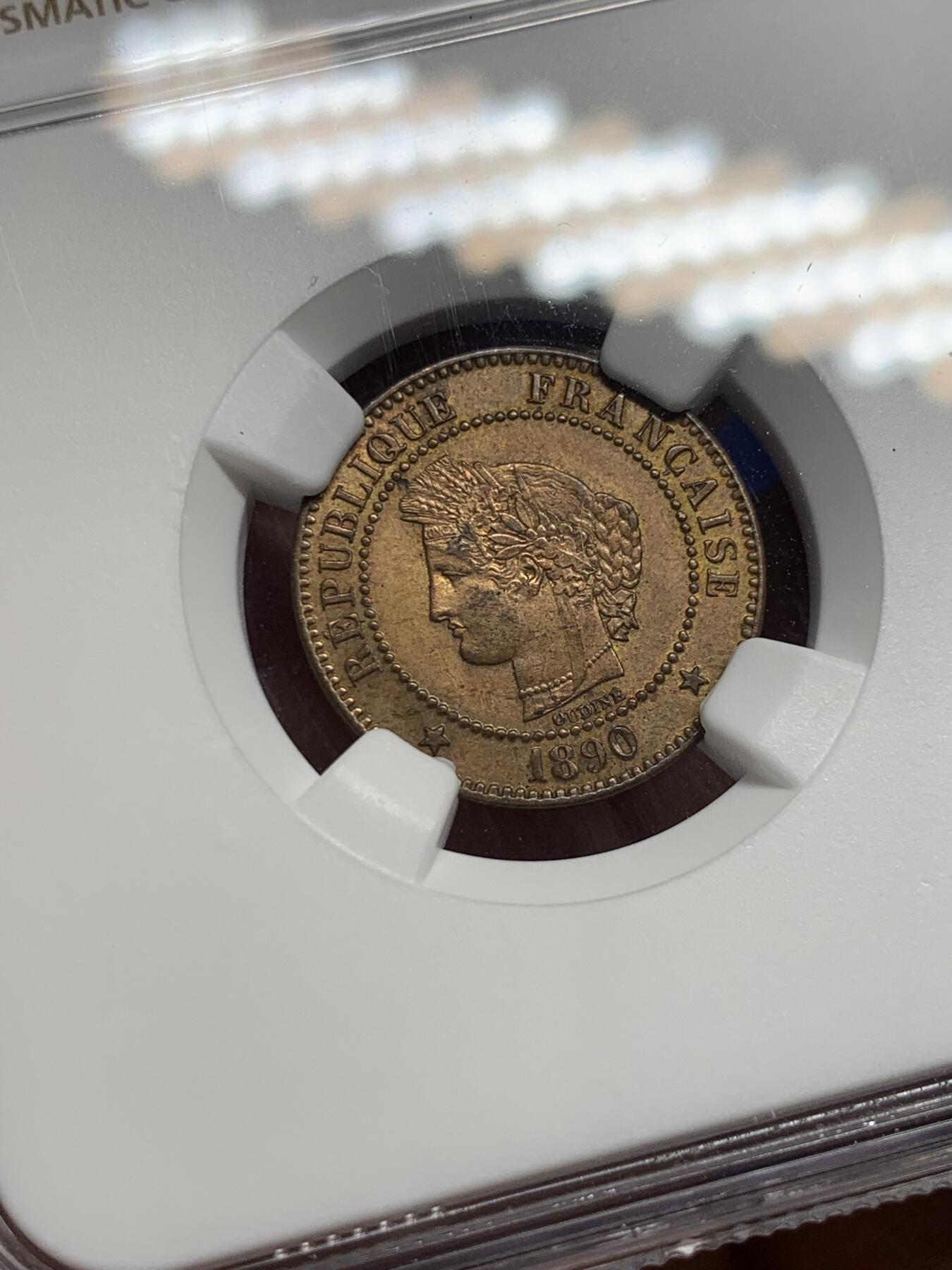 《竞宝斋》第434场 周日，周一2场连拍 （全场包邮） NGC MS62 法国1890年谷物女神2分铜币 稀少