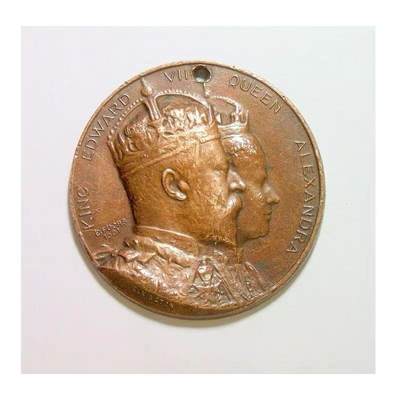 英国1902年 爱德华七世和皇后加冕礼高浮雕精制大铜章 40MM - 英国1902年 爱德华七世和皇后加冕礼高浮雕精制大铜章 40MM