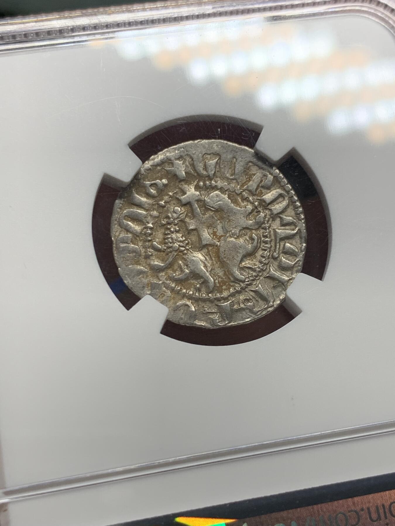 《竞宝斋》第434场 周日，周一2场连拍 （全场包邮） NGC XF 西里西亚-亚美尼亚Levon一世1198-1219年中世纪打制银币，十字军标签。