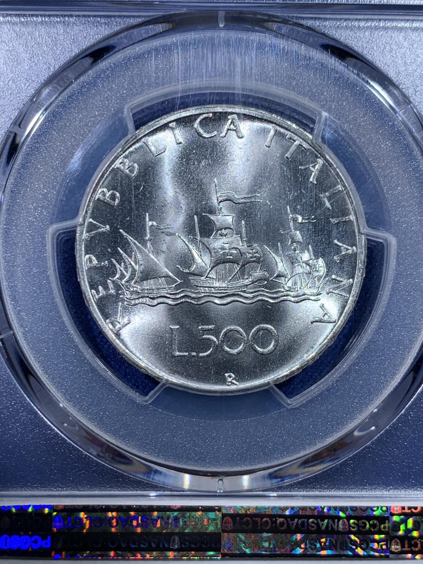 《竞宝斋》第434场 周日，周一2场连拍 （全场包邮） PCGS MS66 意大利1967年500里拉银币 哥伦布文艺复兴少女 卷拆原光