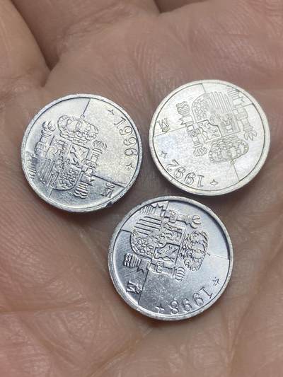 2025年第一百二十一场(总第一百四十七场）外国好品散币(免佣金) - 西班牙🇪🇸1比塞塔3枚：1992年96年98年