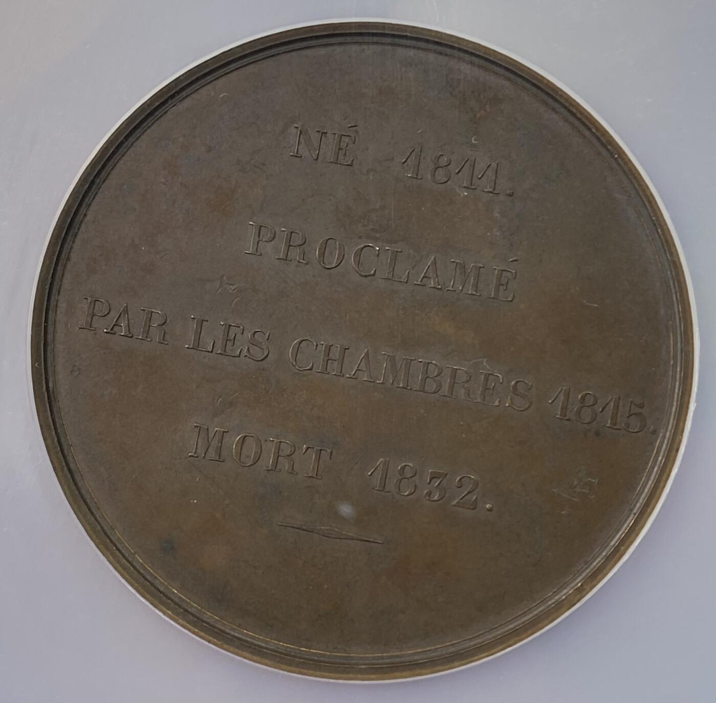 万国钱币拍卖第054期 NGC MS61 1832年法国菲利普一世时期纪念拿破仑二世逝世大铜章 51.38MM 罕见原味高浮雕拿二品种