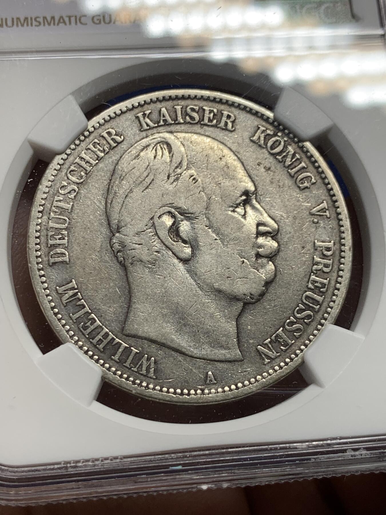 《竞宝斋》第434场 周日，周一2场连拍 （全场包邮） NGC VF30 德国 普鲁士 1876年 威廉一世 5马克银币