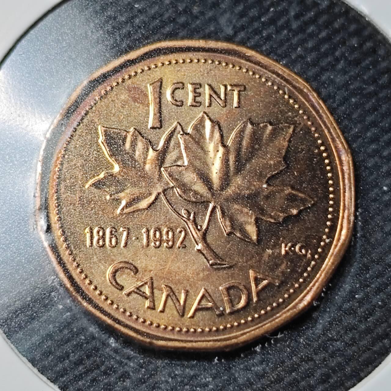 KK钱币收藏小铺  第363场  2月预留时间 周末发货  1992加拿大1分纪念币 好品