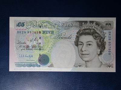 叁拾收藏第33期 - 英国E序列初版 皇冠版5镑  豹子号888  UNC