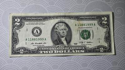 2元美金 圆圆倒置号88尾+999倒置豹子号 共2张