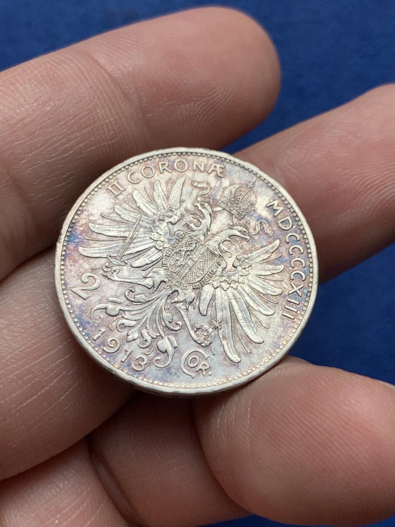 《竞宝斋》第434场 周日，周一2场连拍 （全场包邮） 奥匈帝国1913年弗朗茨约瑟夫一世2克朗银币