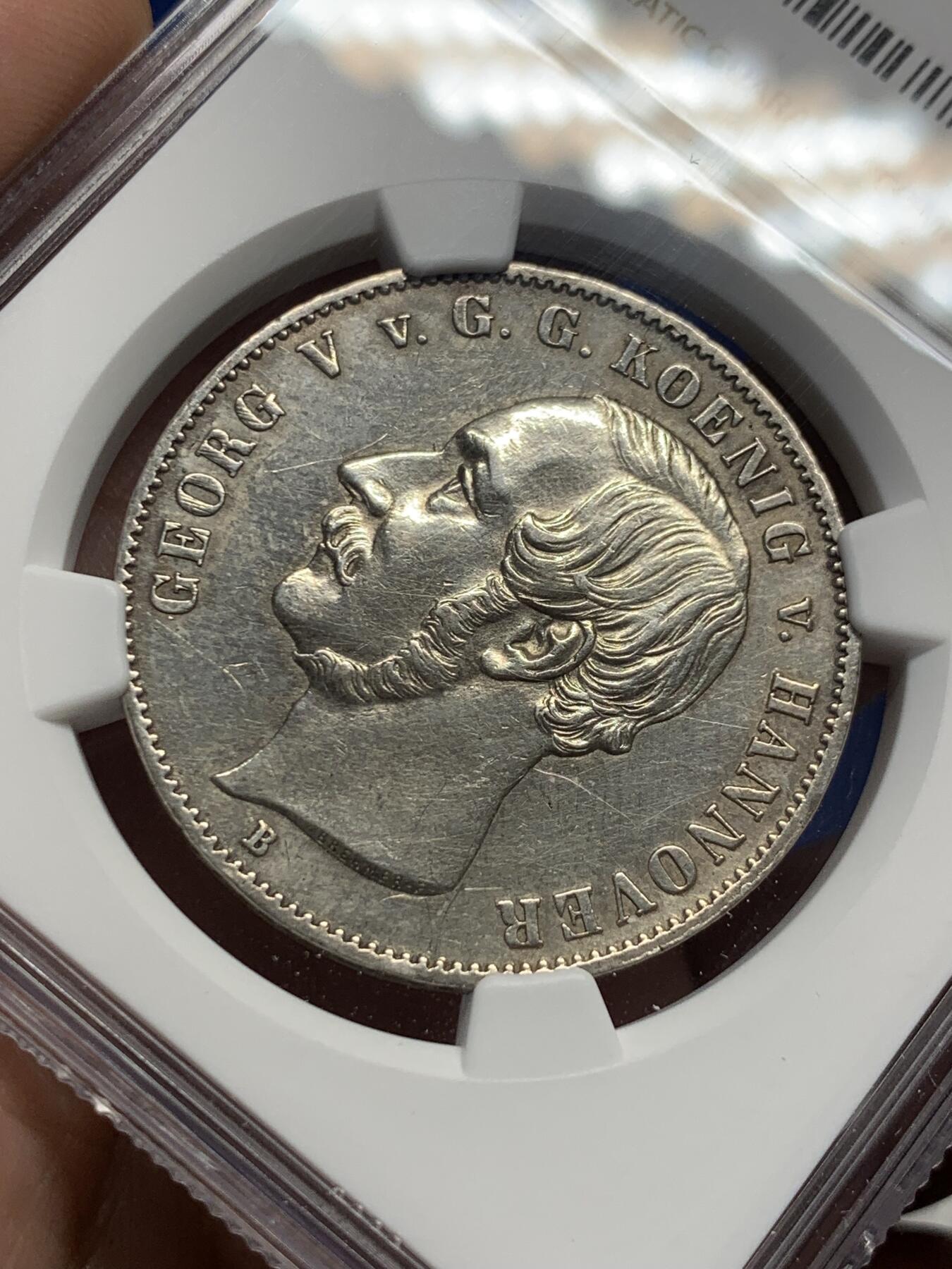 《竞宝斋》第434场 周日，周一2场连拍 （全场包邮） NGC UNCD 德国 1854年 汉诺威纹章 1泰勒 银币