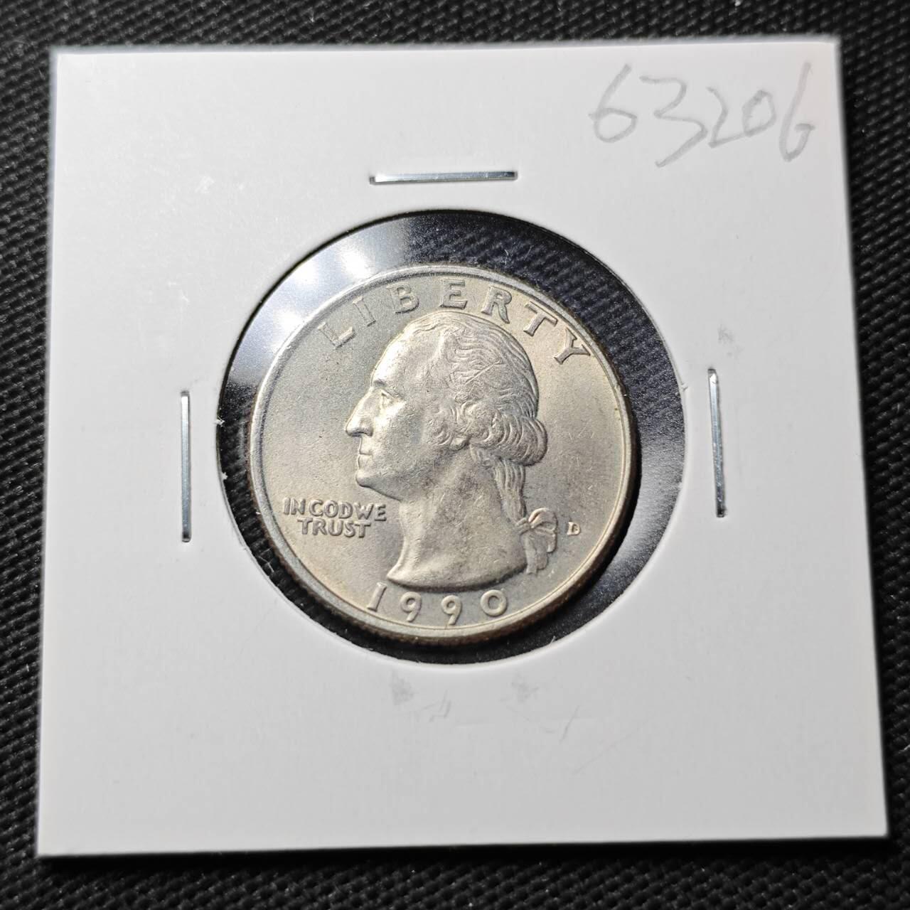 KK钱币收藏小铺  第363场  2月预留时间 周末发货  1990美国25分 好品