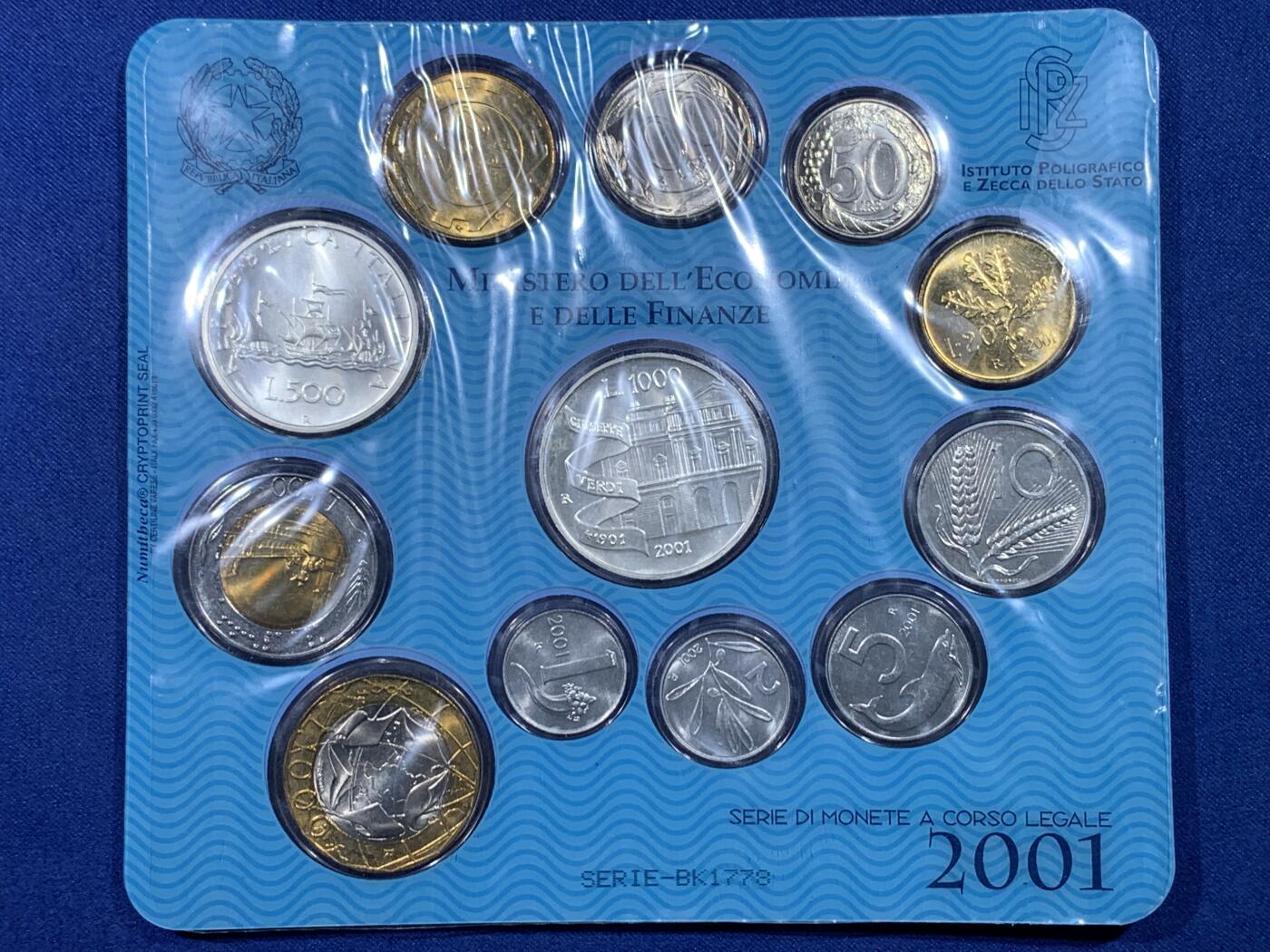 《竞宝斋》第434场 周日，周一2场连拍 （全场包邮） 意大利 2001年 威尔第12枚套币 含银币2枚 双色币2枚 卡装少见 细节见图