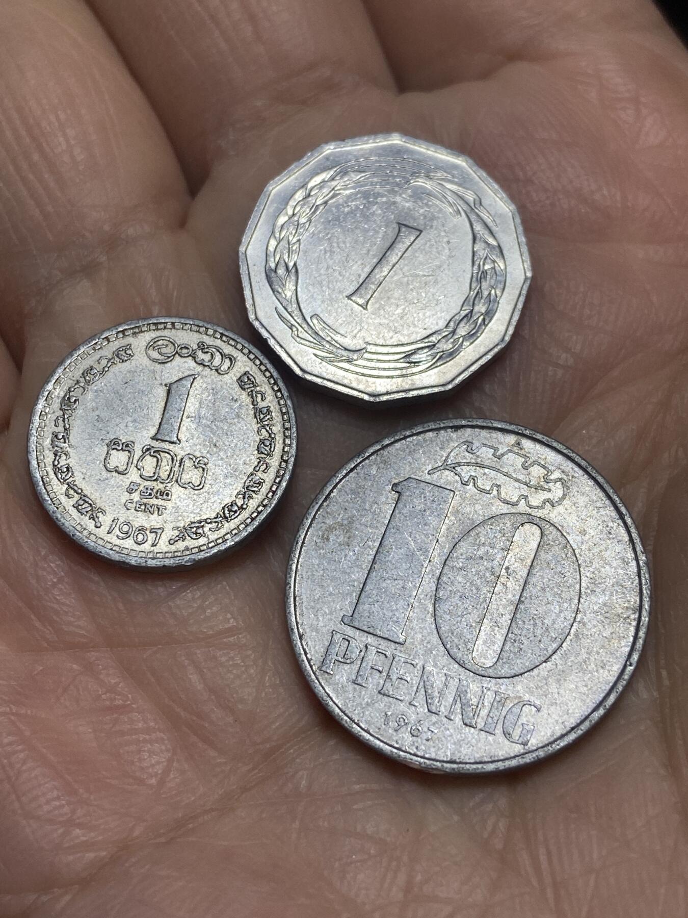 2025年第一百二十一场(总第一百四十七场）外国好品散币(免佣金) 散币3枚：塞浦路斯🇨🇾1971年1分，民主德国1967年10芬尼，锡兰1967年1分