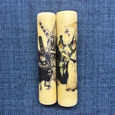 听雨轩（15） - 实心玉竹彩绘手把封釉重彩黑白无常、范无咎谢必安 2*10（两根）