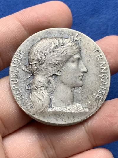 《竞宝斋》第434场 周日，周一，周二 3场连拍 （全场包邮） - 法国玛丽安娜头像射击节银章 38.1克 41mm 丰饶角1银标