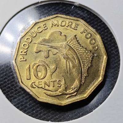 KK钱币收藏小铺  第363场  2月预留时间 周末发货 -  1977塞舌尔10分铜币 剑鱼