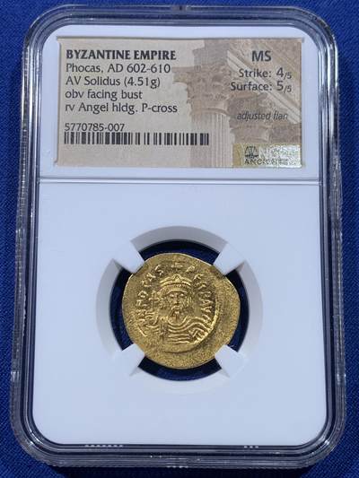 《竞宝斋》第434场 周日，周一2场连拍 （全场包邮） - NGC MS 4/5 5/5 拜占庭帝国福卡斯索里多金币 极品分数 收藏级
