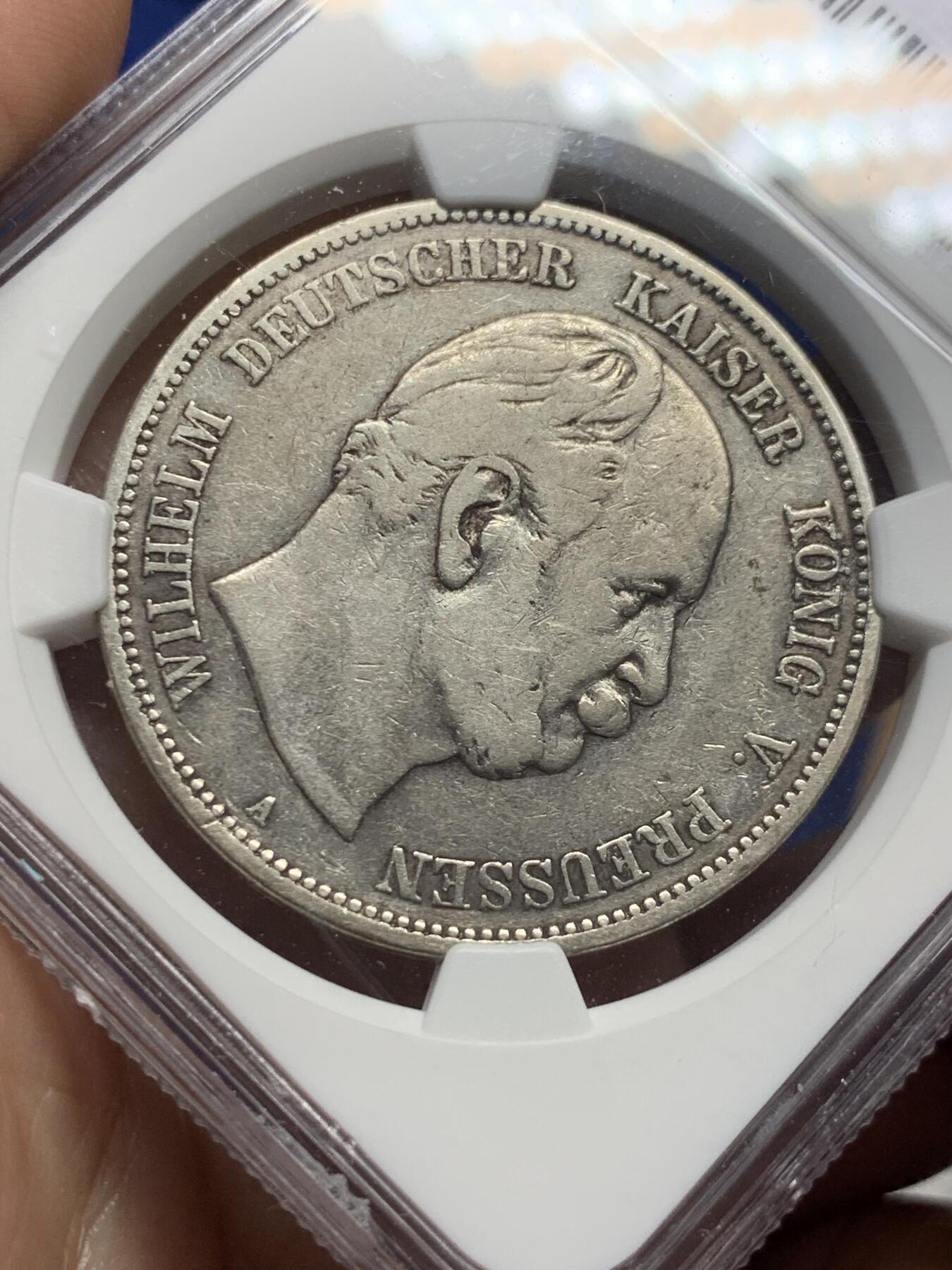 《竞宝斋》第434场 周日，周一2场连拍 （全场包邮） NGC VF30 德国 普鲁士 1876年 威廉一世 5马克银币