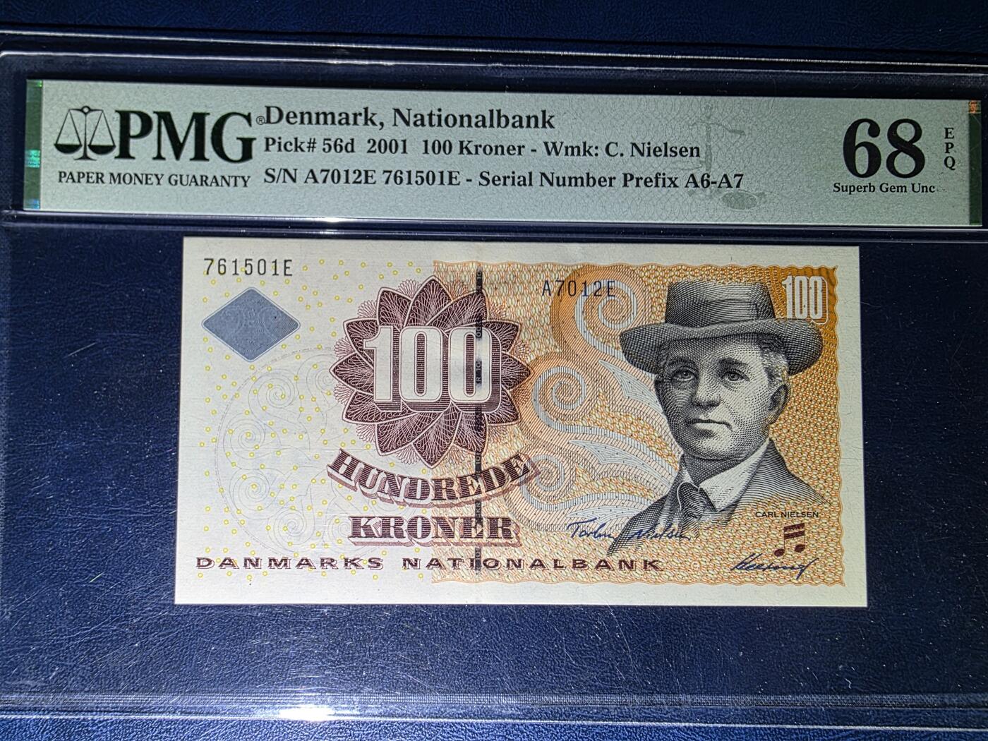 叁拾收藏第33期 丹麦2001年初版100克朗PMG68（音乐家尼尔森）