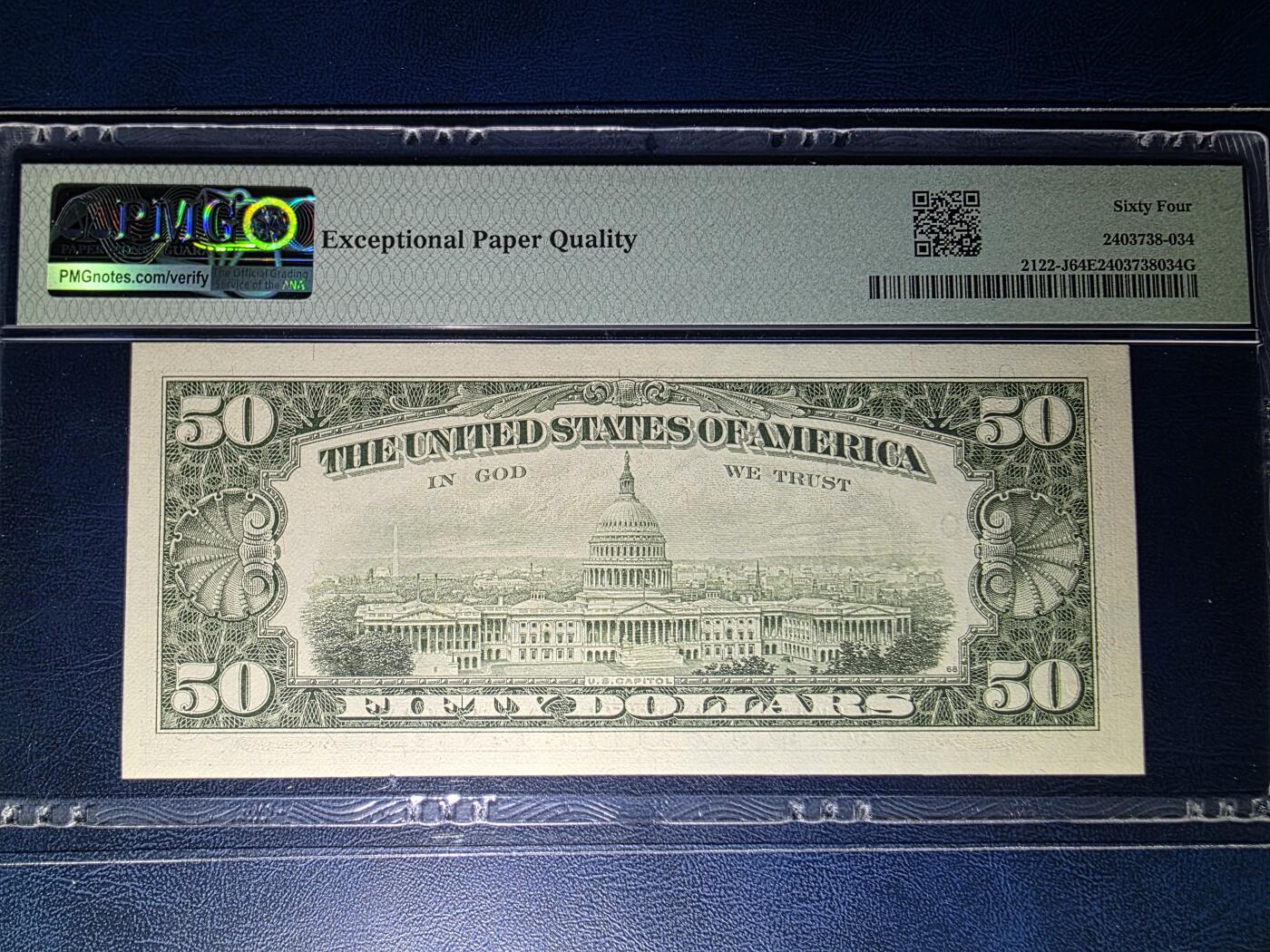 叁拾收藏第33期 美国小头1985年50元  PMG64E