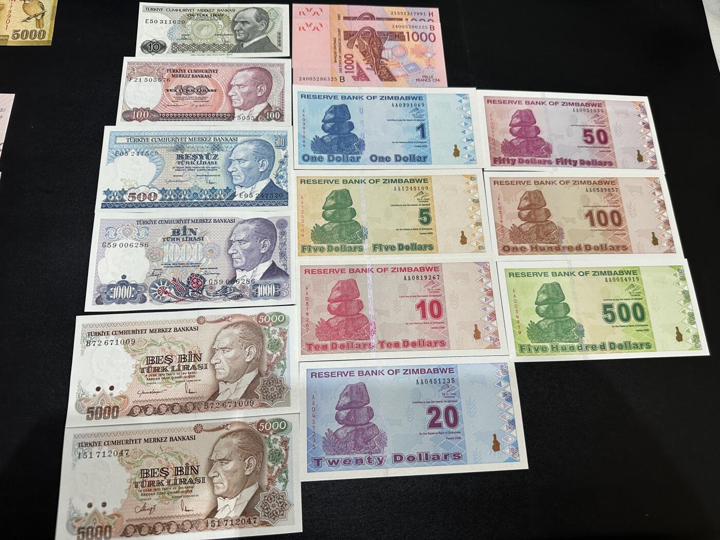 《外钞收藏家》第五百八十一期（畅拍场）（本平台长期征集拍品、欢迎藏友们联系合作） 土耳其、西非、津巴布韦14张一起 全新UNC