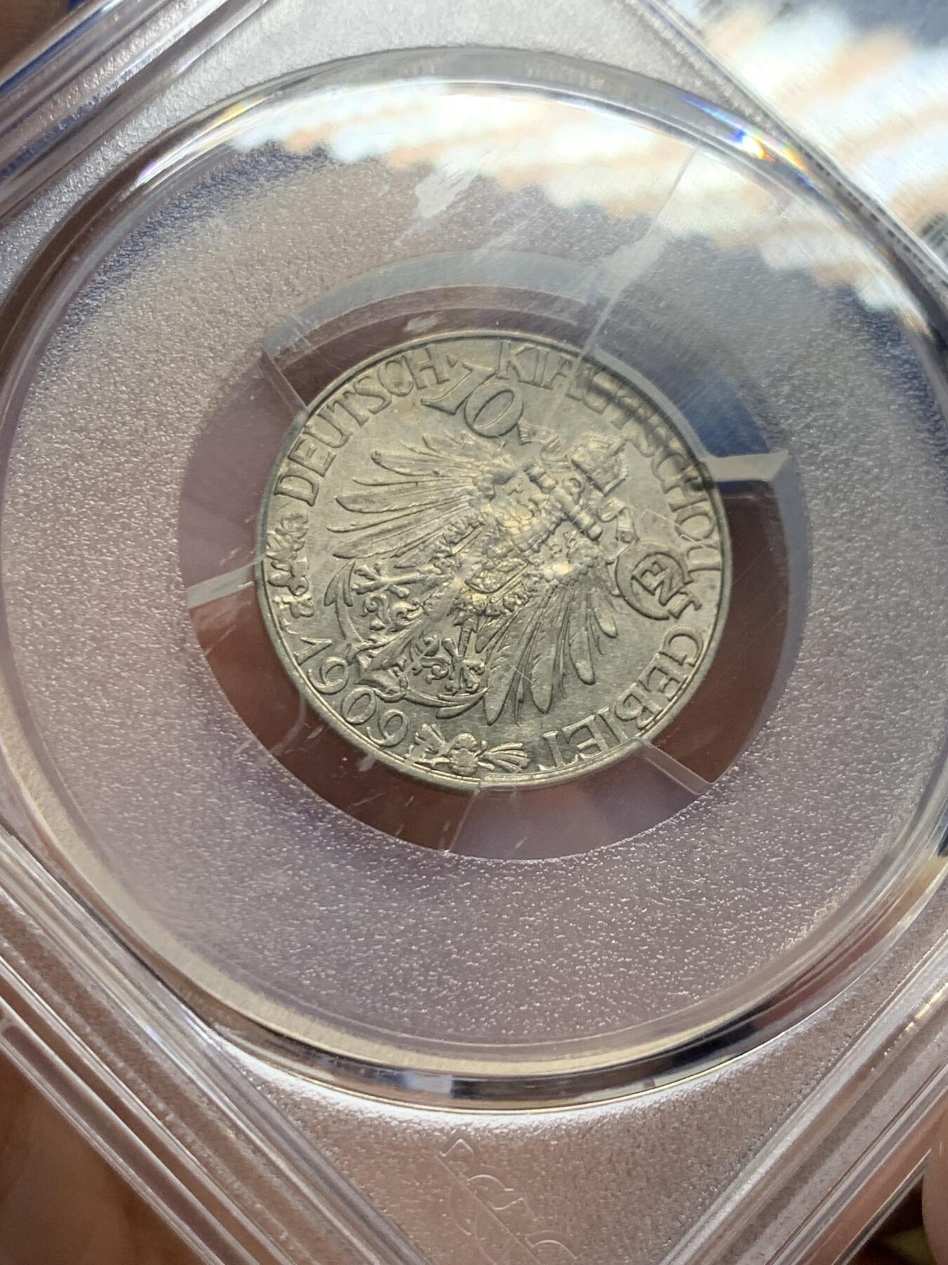 《竞宝斋》第434场 周日，周一2场连拍 （全场包邮） PCGS MS61 中国 1909年 10分 单一年份，德占青岛，镍币之王 底板光洁 感觉低评了