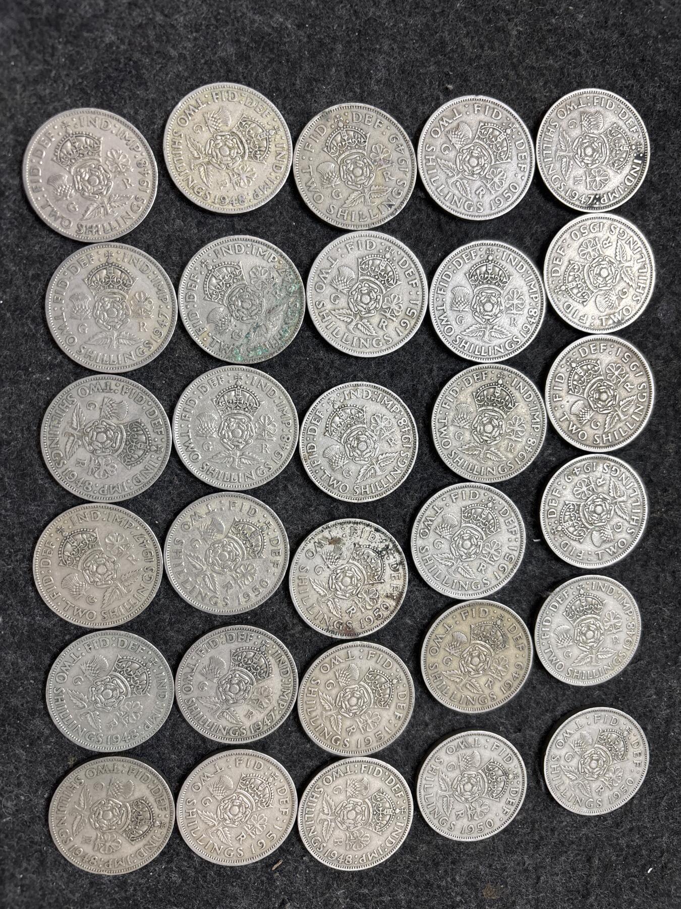 文馨钱币收藏第 278 场，银元，纸币，铜章场 长期接收代拍品 英国乔治六世 2 先令 47-51 年全年份 30 枚