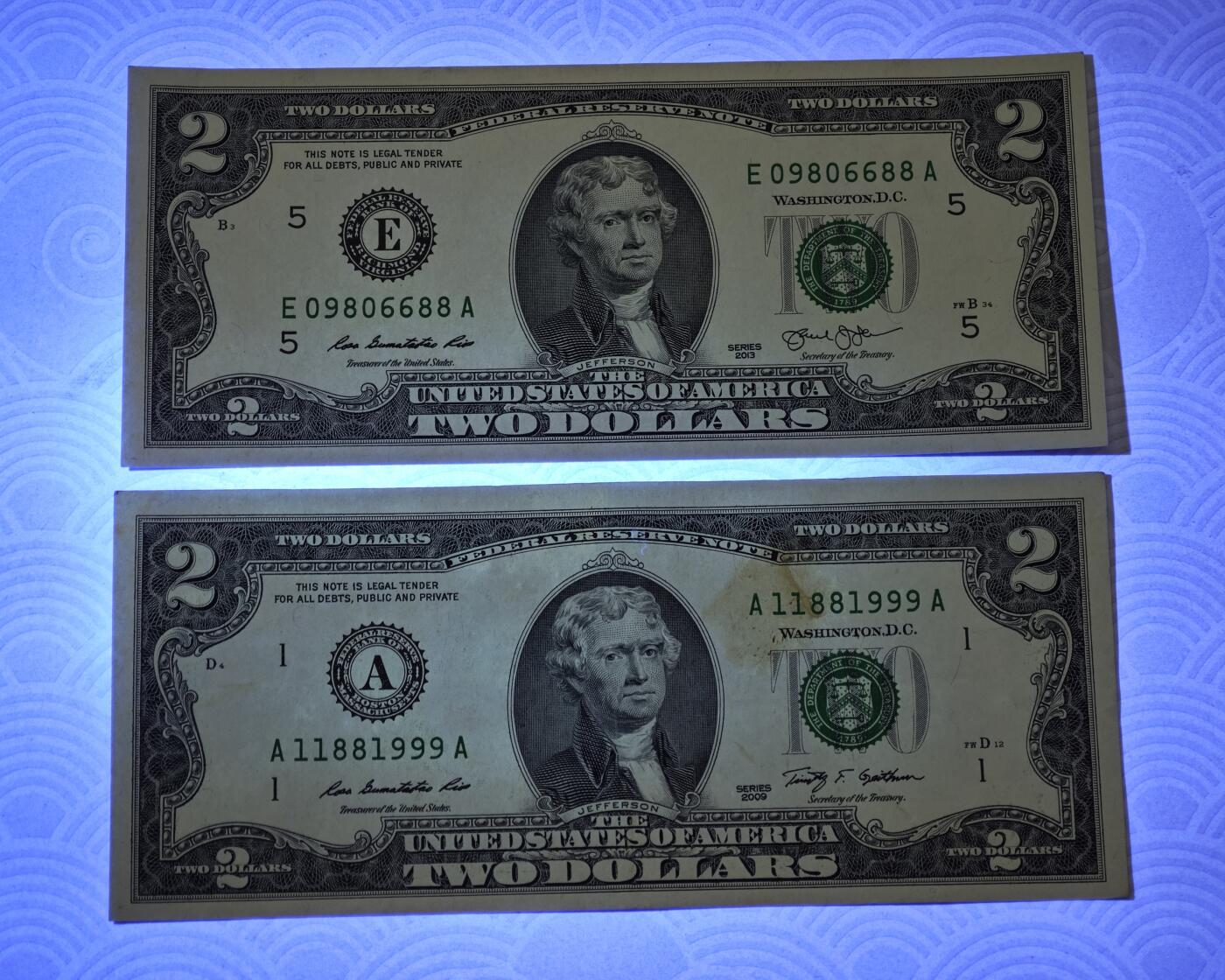 2元美金 圆圆倒置号88尾+999倒置豹子号 共2张