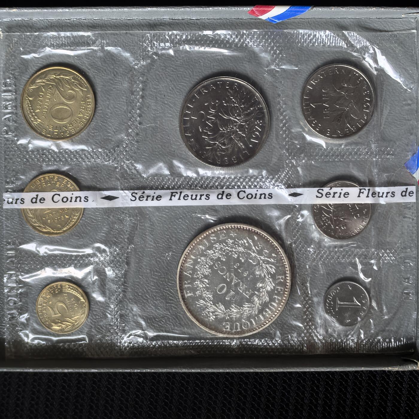 道一币馆币章第一百五十四场 原包装带证书 法国1973年度套币八枚 含10法郎银币