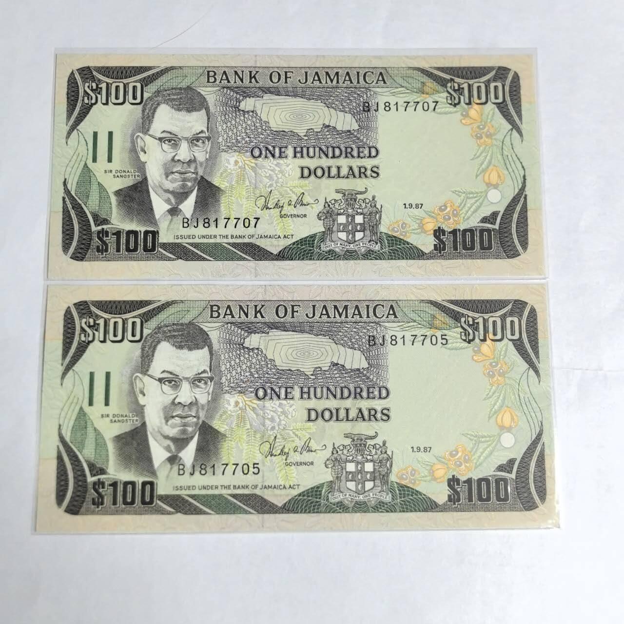各国外币第97期 大部分全新 牙买加100元1987年初版2张全新