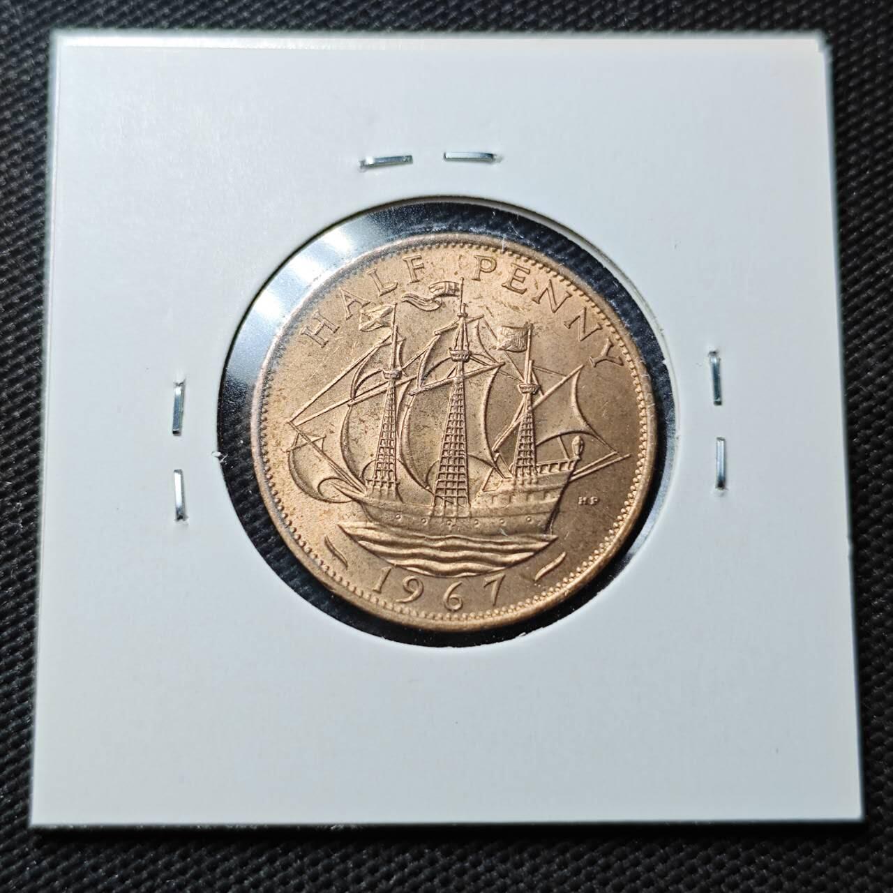 KK钱币收藏小铺  第363场  2月预留时间 周末发货  1967英国半便士铜币 好品